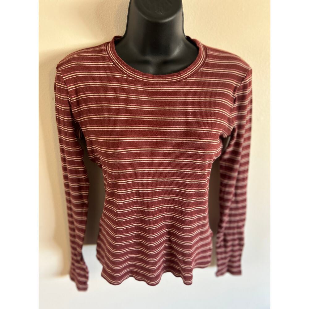 Madewell Striped Ribbed Knit Top Long Sleeve Fitted S